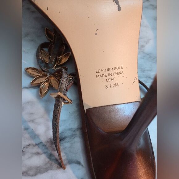 Valerie Stevens Brown Fabric & Rhinestone Stiletto Heels Leather Soles Size 8.5 - Picture 8 of 11